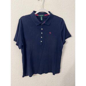 Lauren Ralph Lauren 1X Navy Polo Shirt Womens Short Sleeve Cotton Logo Embroider